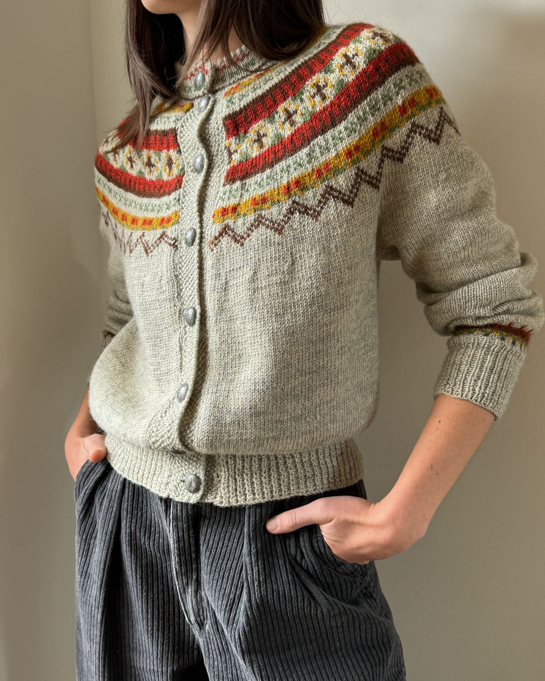 60s Oatmeal Scandinavian Cardigan | S