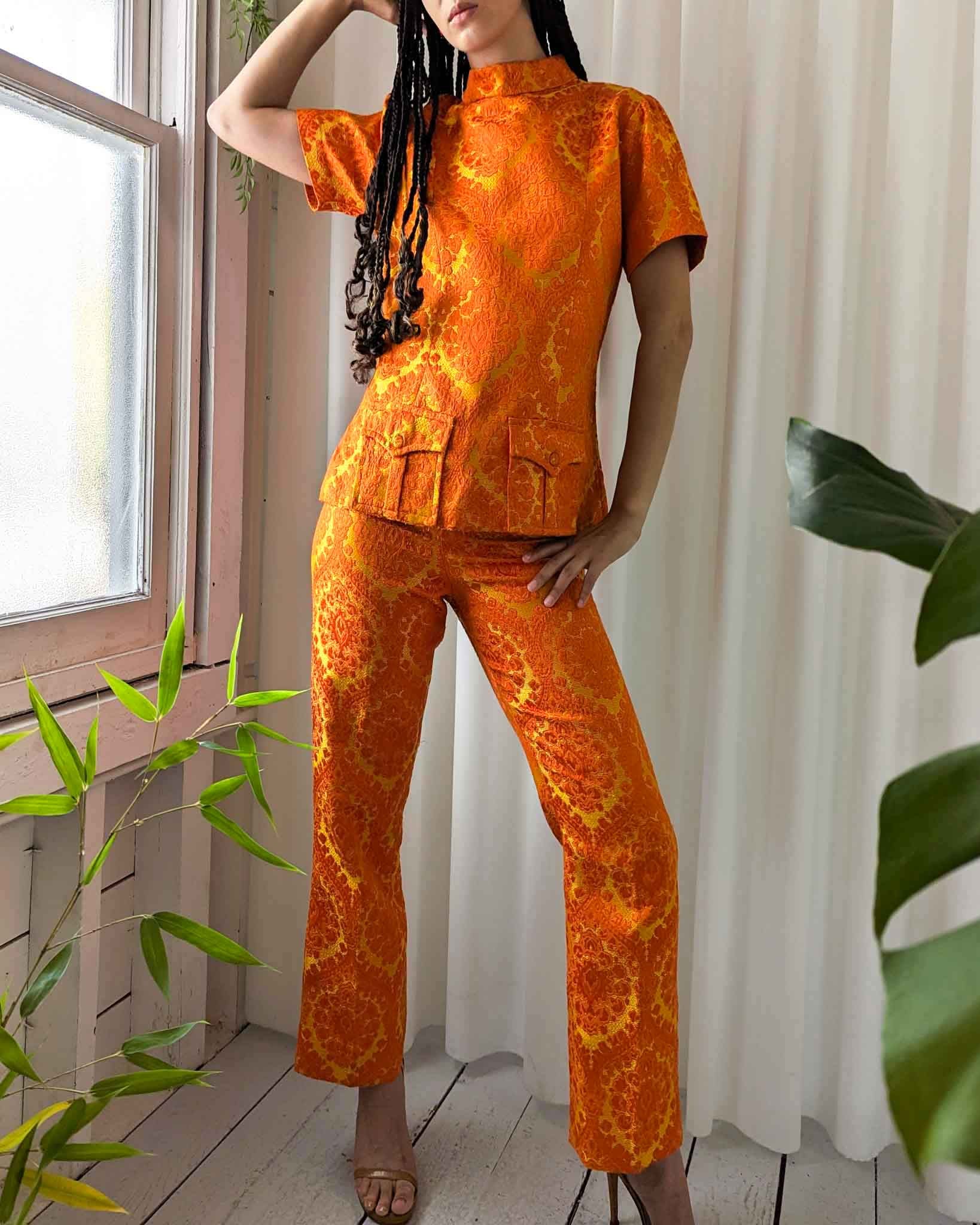 60s Orange Brocade Pant Suit