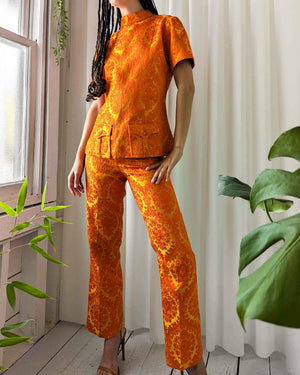 60s Orange Brocade Pant Suit