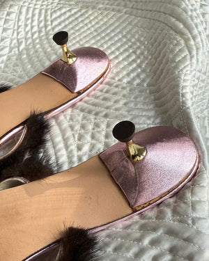 60s Metallic Fur Kitten Heels | 8