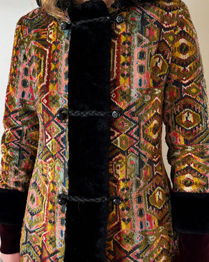 60s Hooded Tapestry Coat | S-M