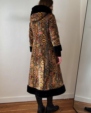 60s Hooded Tapestry Coat | S-M