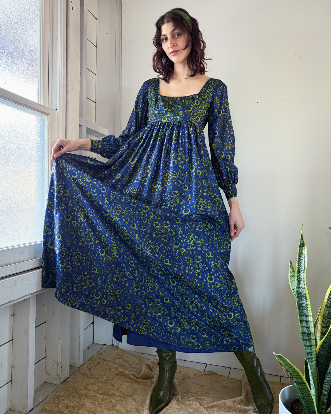 60s maxi dress 60s Silk Block Print Maxi Dress