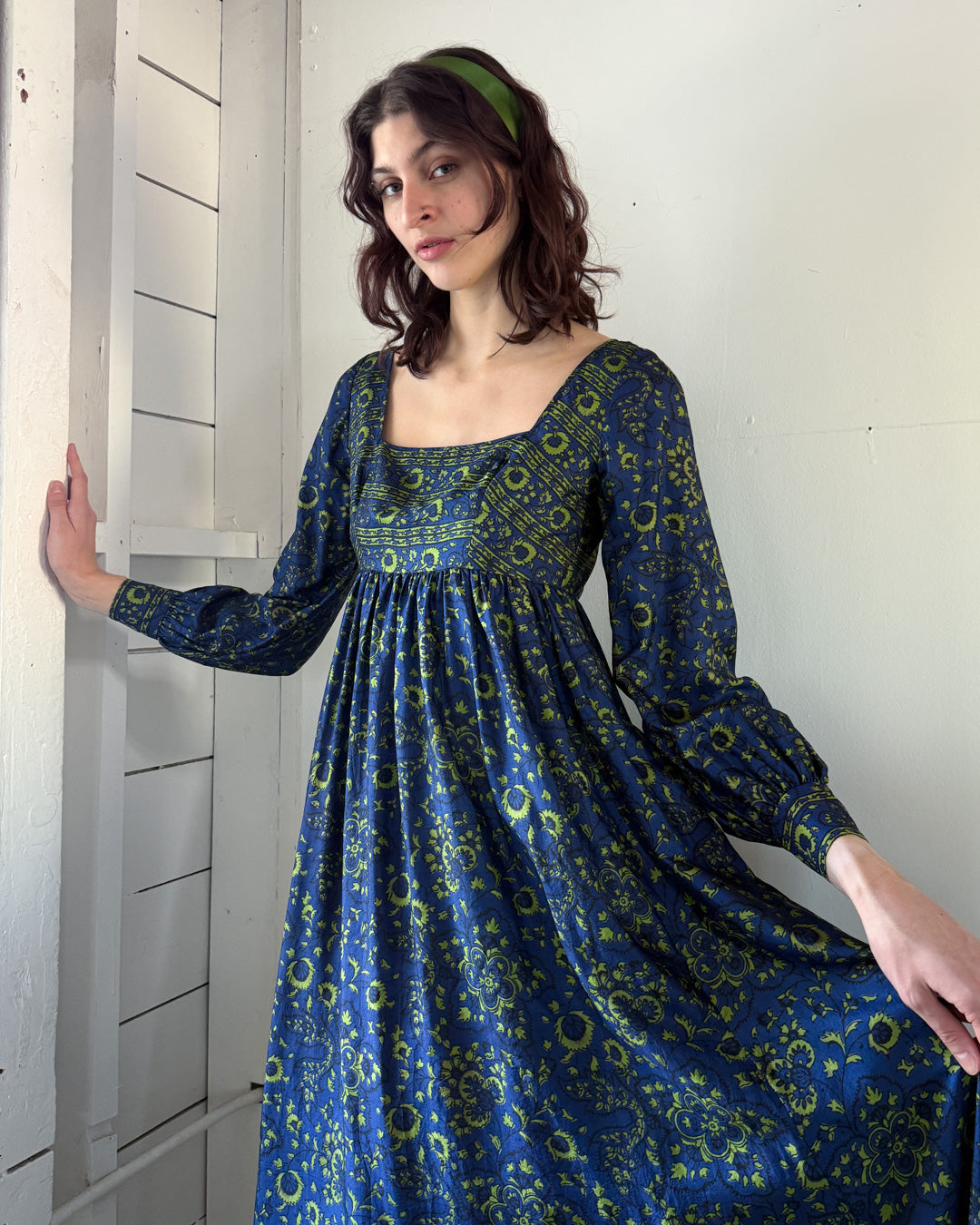 60s Silk Block Print Maxi Dress | S 60s Silk Block Print Maxi Dress | S