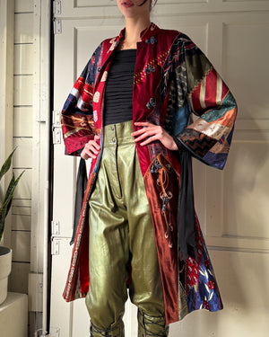60s Silk Tie Patchwork Jacket | L