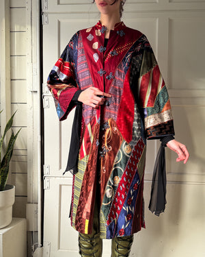 60s Silk Tie Patchwork Jacket | L