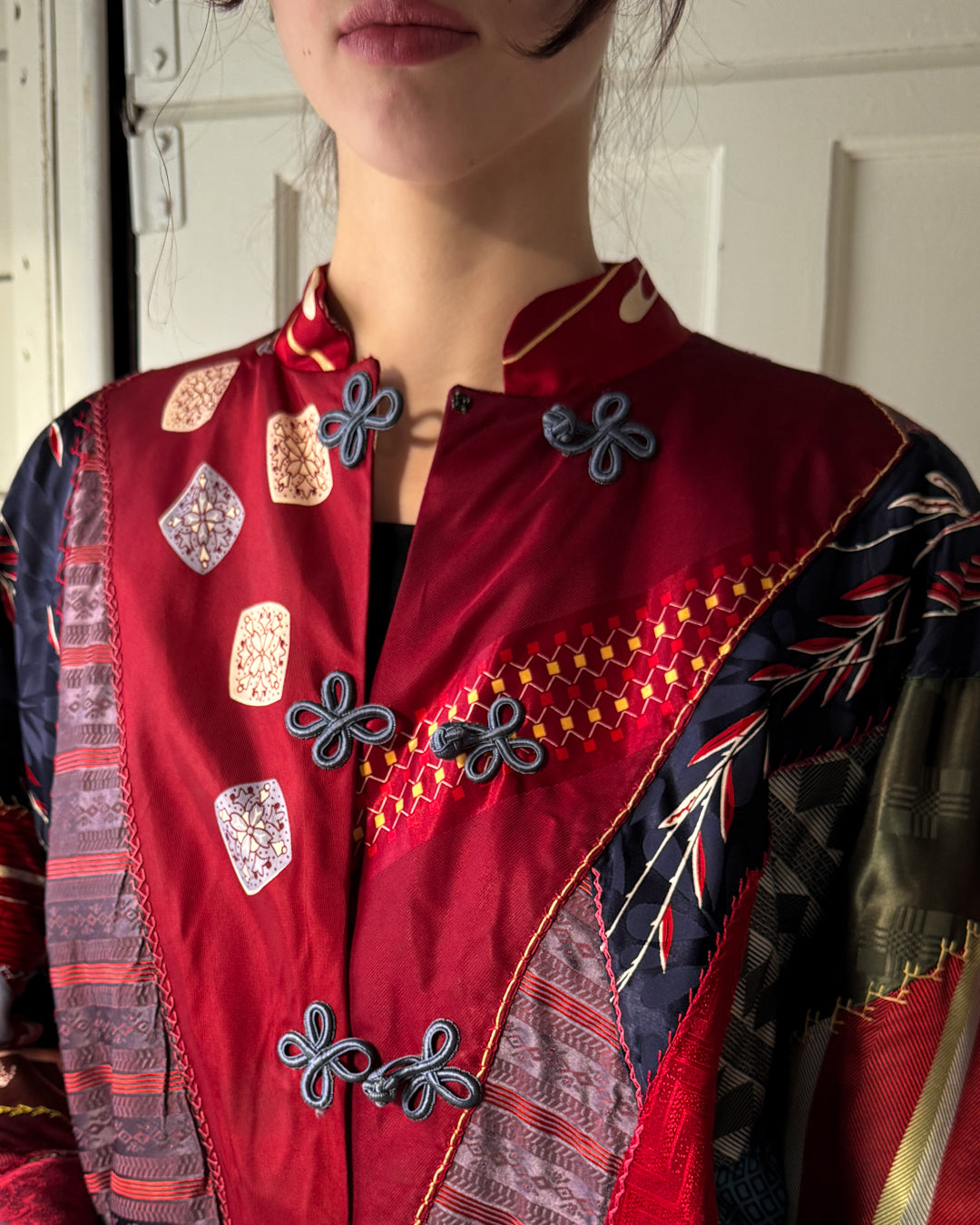 60s Silk Tie Patchwork Jacket | L