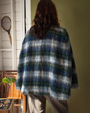 70s Belted Plaid Mohair Cape | XS-M