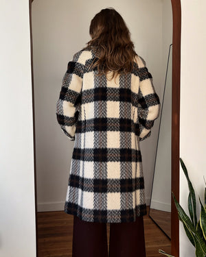 60s Shaggy Herringbone Mohair Coat | S-M