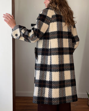 60s Shaggy Herringbone Mohair Coat | S-M