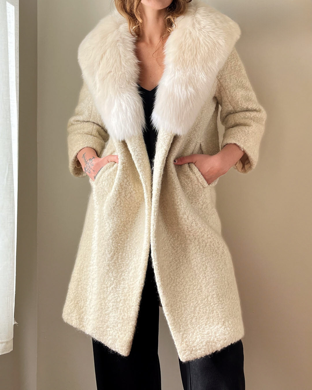 60s Fox Fur Collar Coat | S-M