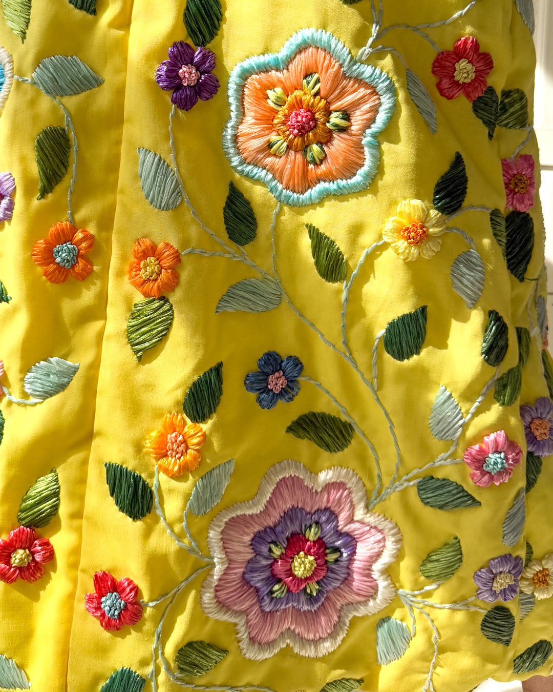 60s Floral Raffia Skirt | XS