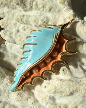 1965 Trifari Enamel Seashell Brooch