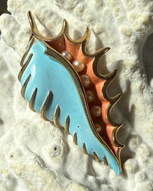 1965 Trifari Enamel Seashell Brooch
