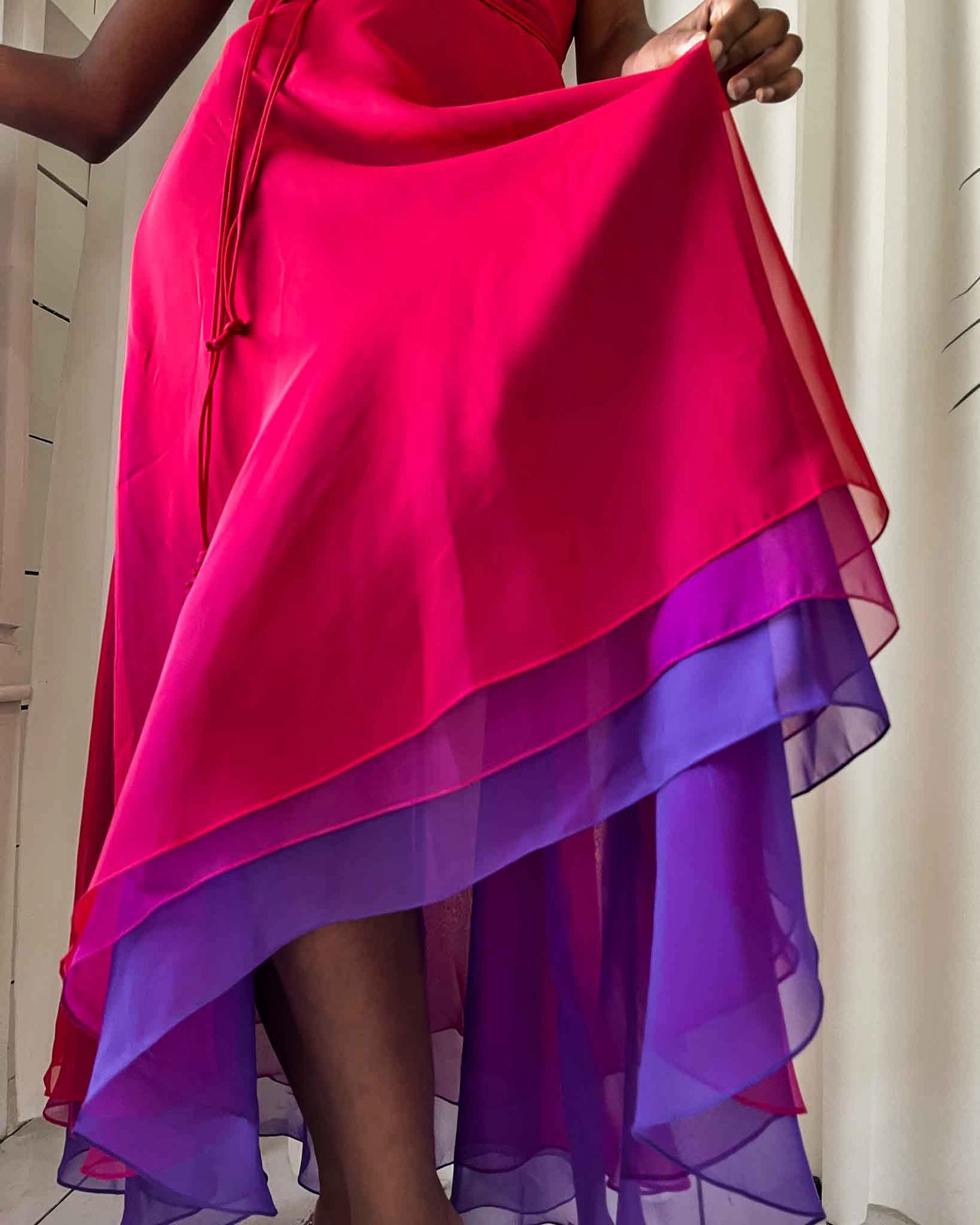 70s Layered Chiffon Dress | XS-S