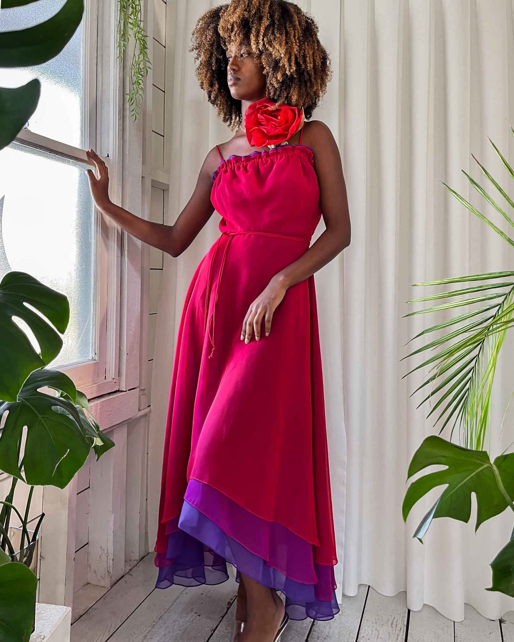 long layered chiffon dress Lenovia 8499 Floral Print Prom Gown In Layered Chiffon