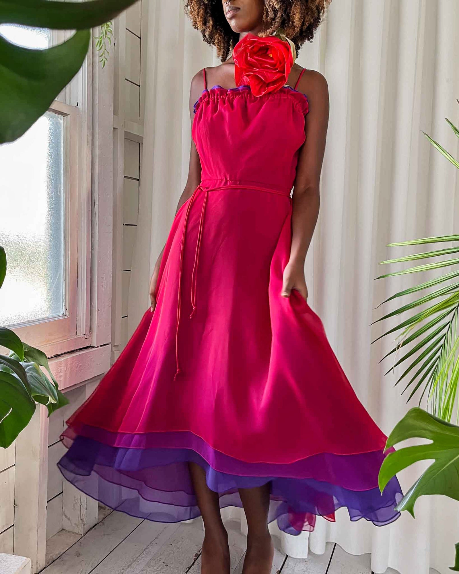 70s Layered Chiffon Dress | XS-S