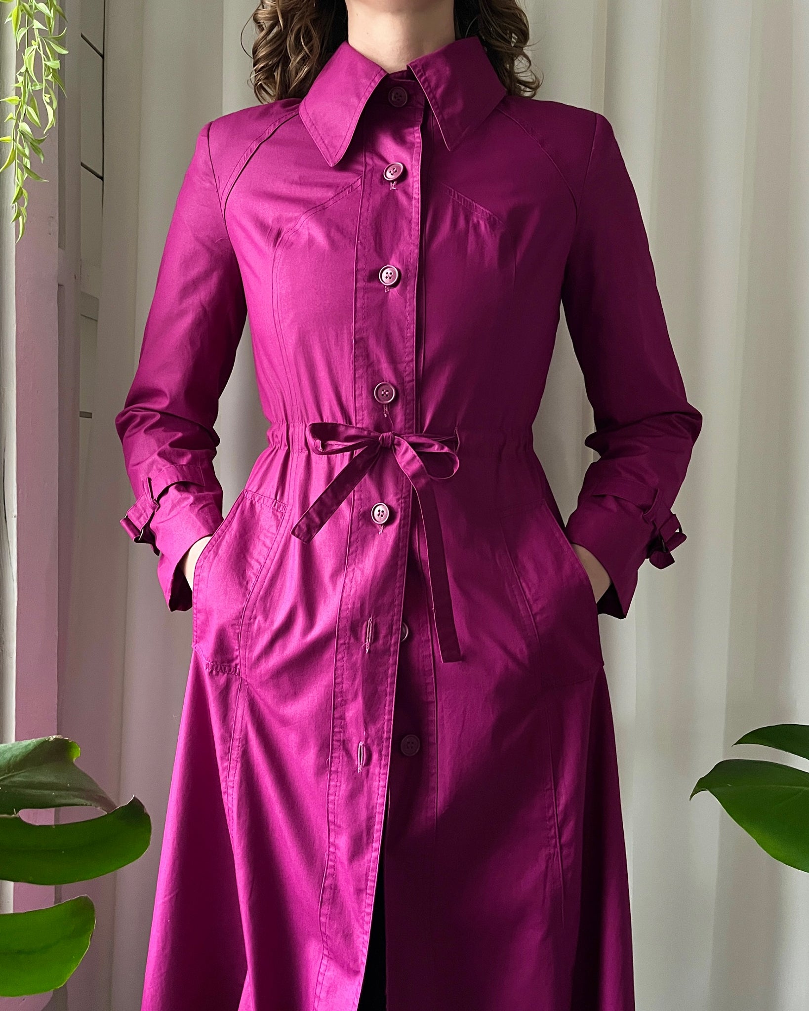 80s Fuchsia Belted Trench | XS-S