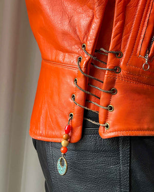 70s Orange Leather Moto Jacket