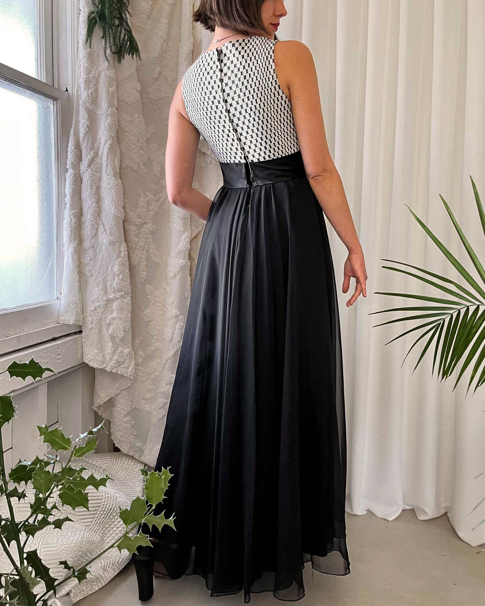 60s Metallic Silver & Chiffon Dress | S 60s Metallic Silver & Chiffon Dress | S