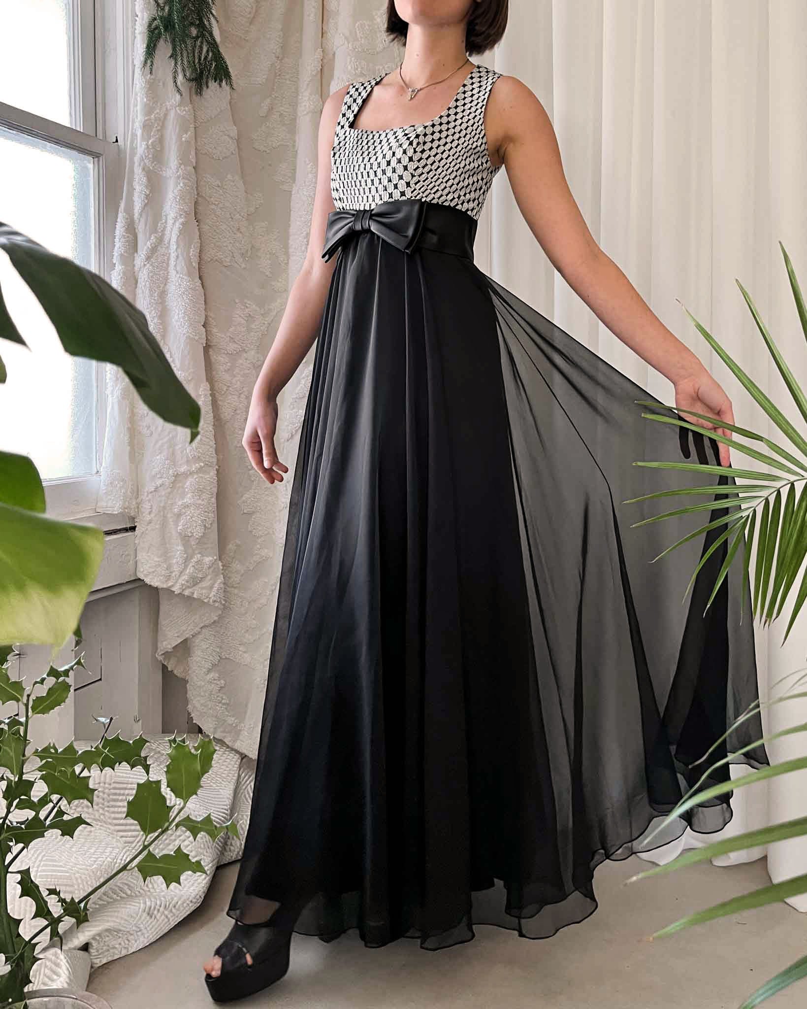 60s Metallic Silver & Chiffon Dress | S 60s Metallic Silver & Chiffon Dress | S