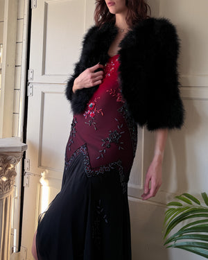 70s Black Marabou Feather Jacket | S-M