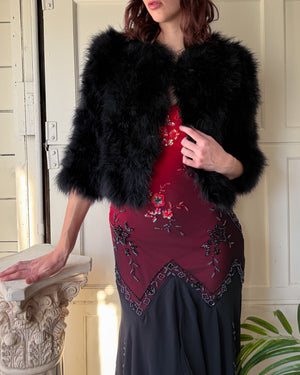 70s Black Marabou Feather Jacket | S-M