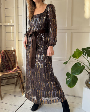 70s Adele Simpson Copper Sequin Gown | M