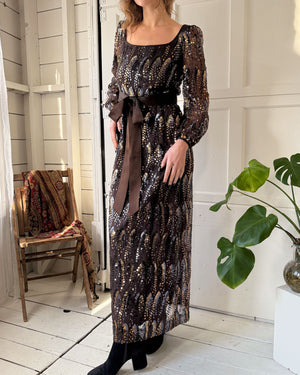 70s Adele Simpson Copper Sequin Gown | M