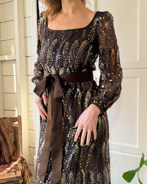 70s Adele Simpson Copper Sequin Gown | M