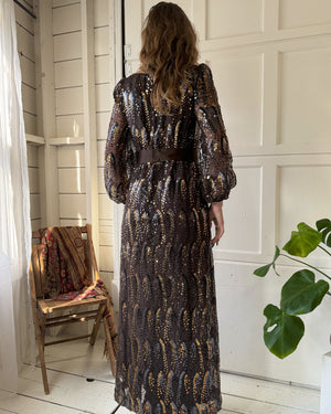 70s Adele Simpson Copper Sequin Gown | M