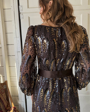 70s Adele Simpson Copper Sequin Gown | M