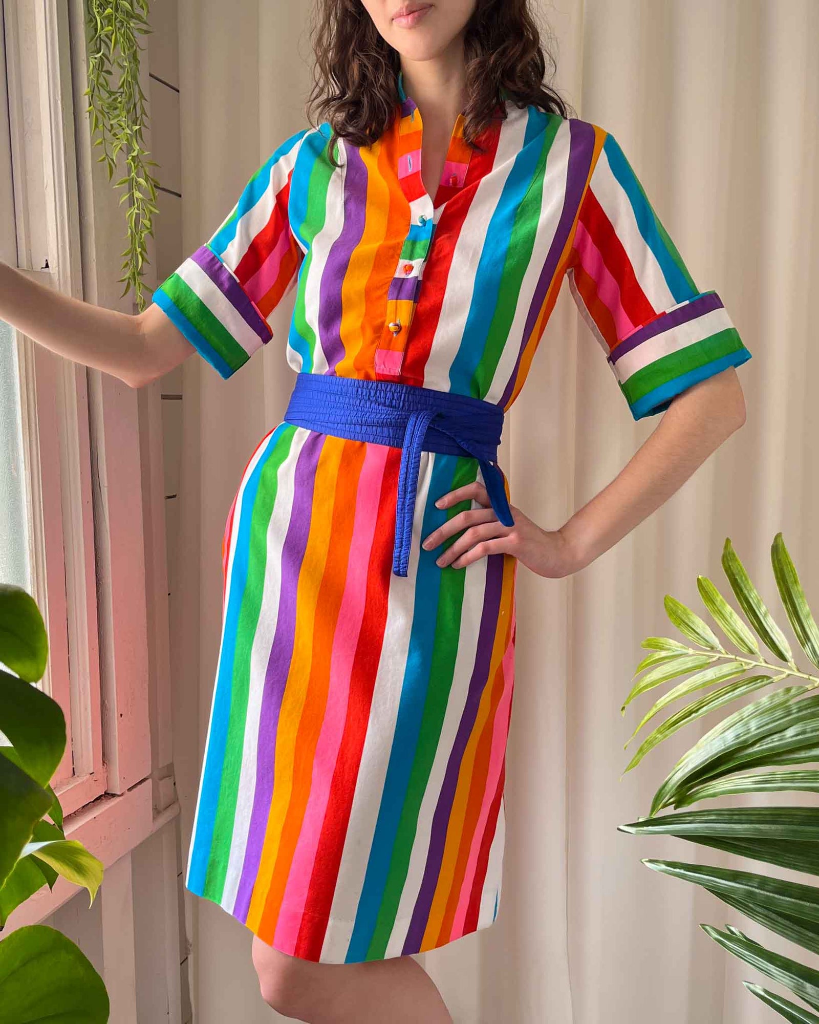 70s Catherine Ogust Rainbow Dress | S-M
