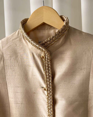70s Chanel Metallic Trim Silk Suit | XS - S