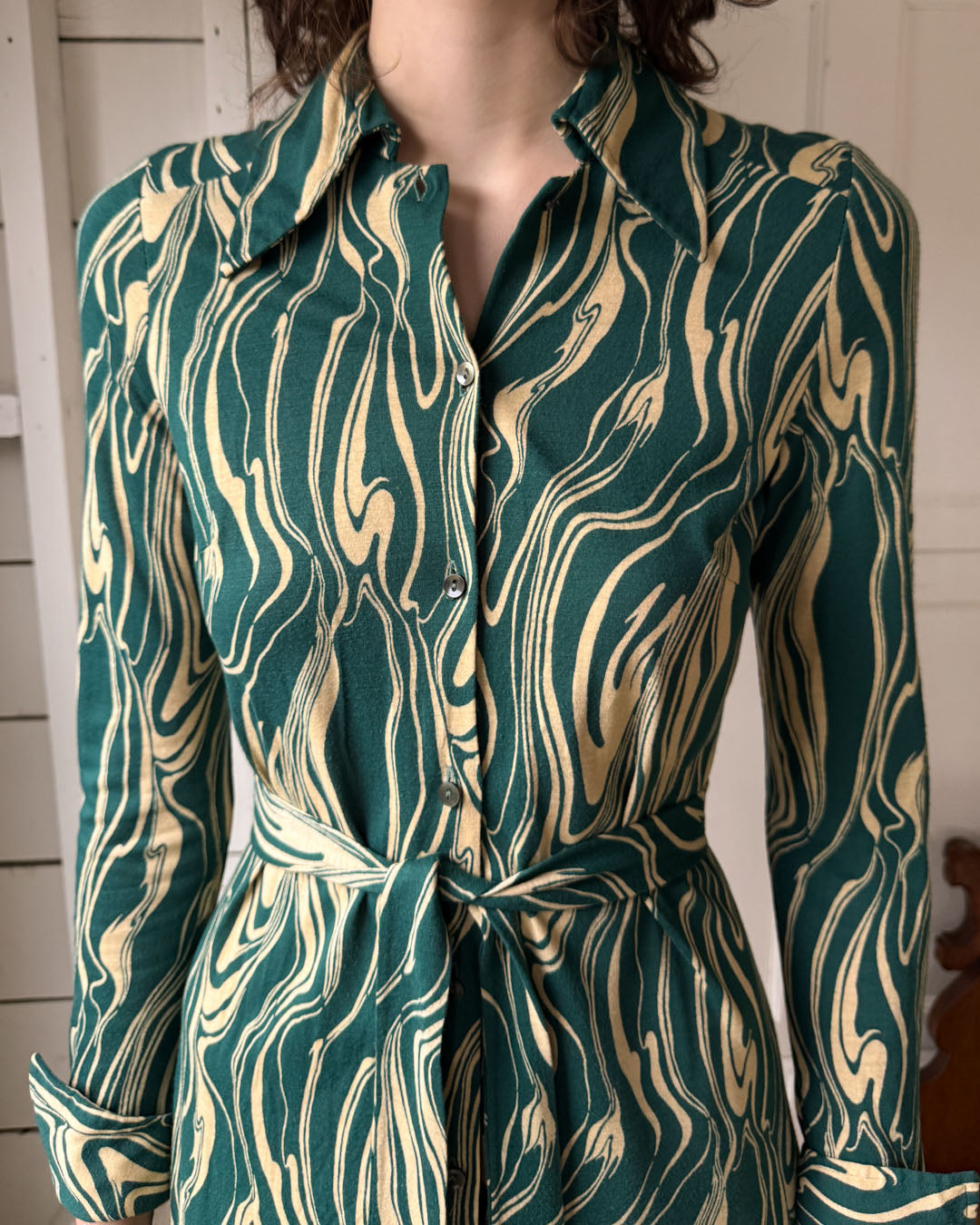 70s DVF Marble Print Belted Dress | S