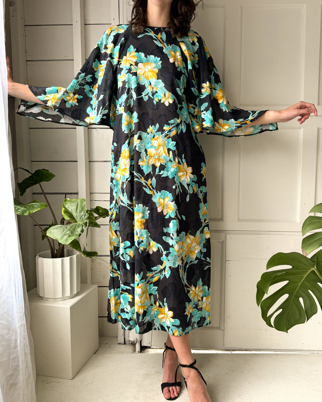 70s David Brown Caftan Dress | S