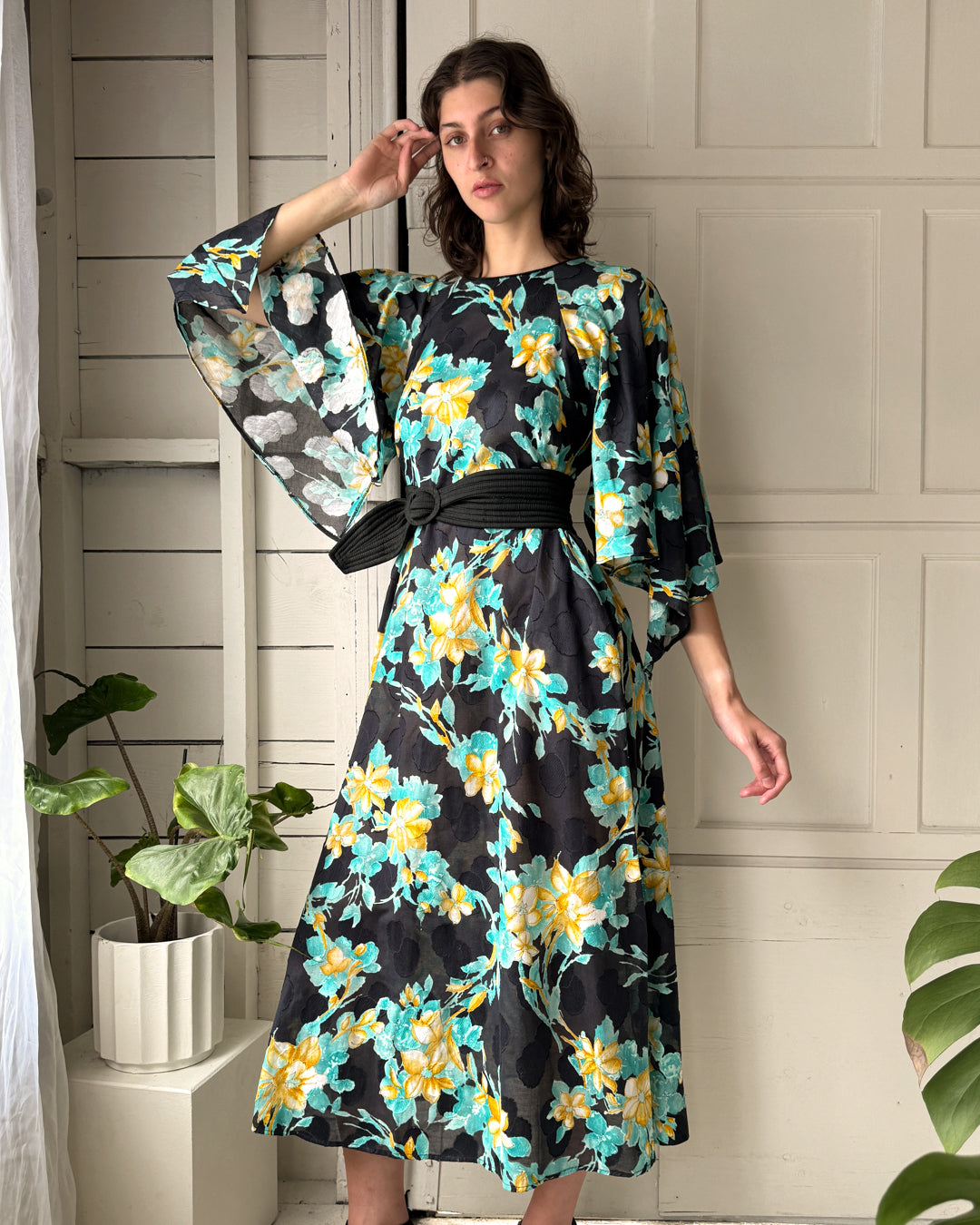 70s David Brown Caftan Dress | S