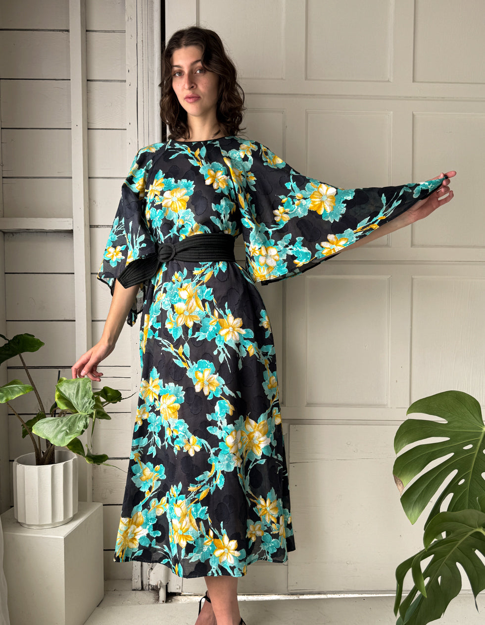 70s David Brown Caftan Dress | S