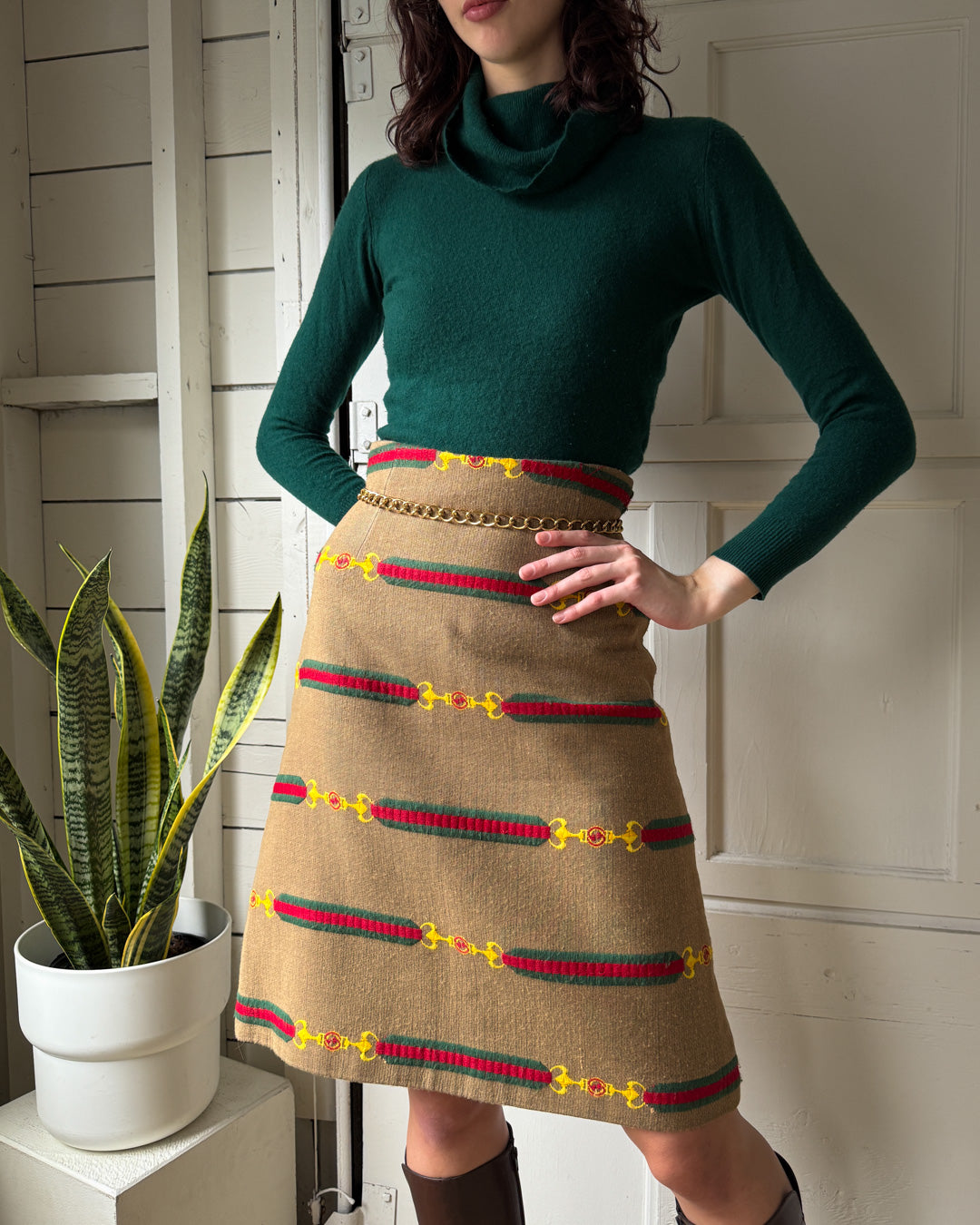70s Gucci Horsebit Wool Skirt | M