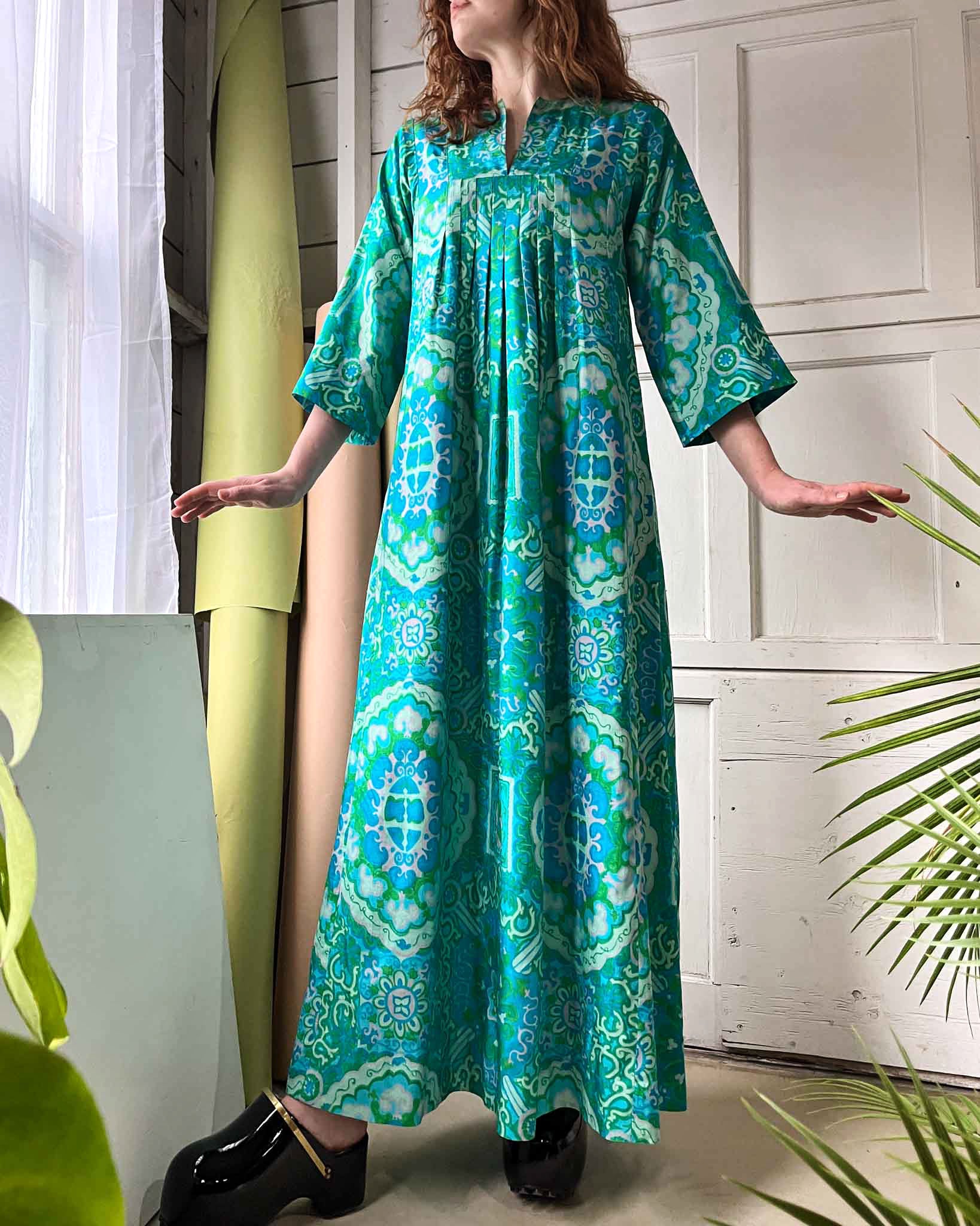 70s Thai Silk Caftan Dress