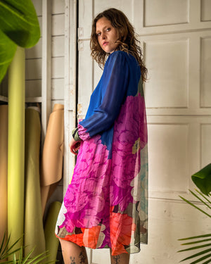 70s Hanae Mori Floral Silk Dress | L