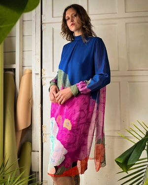 70s Hanae Mori Floral Silk Dress | L