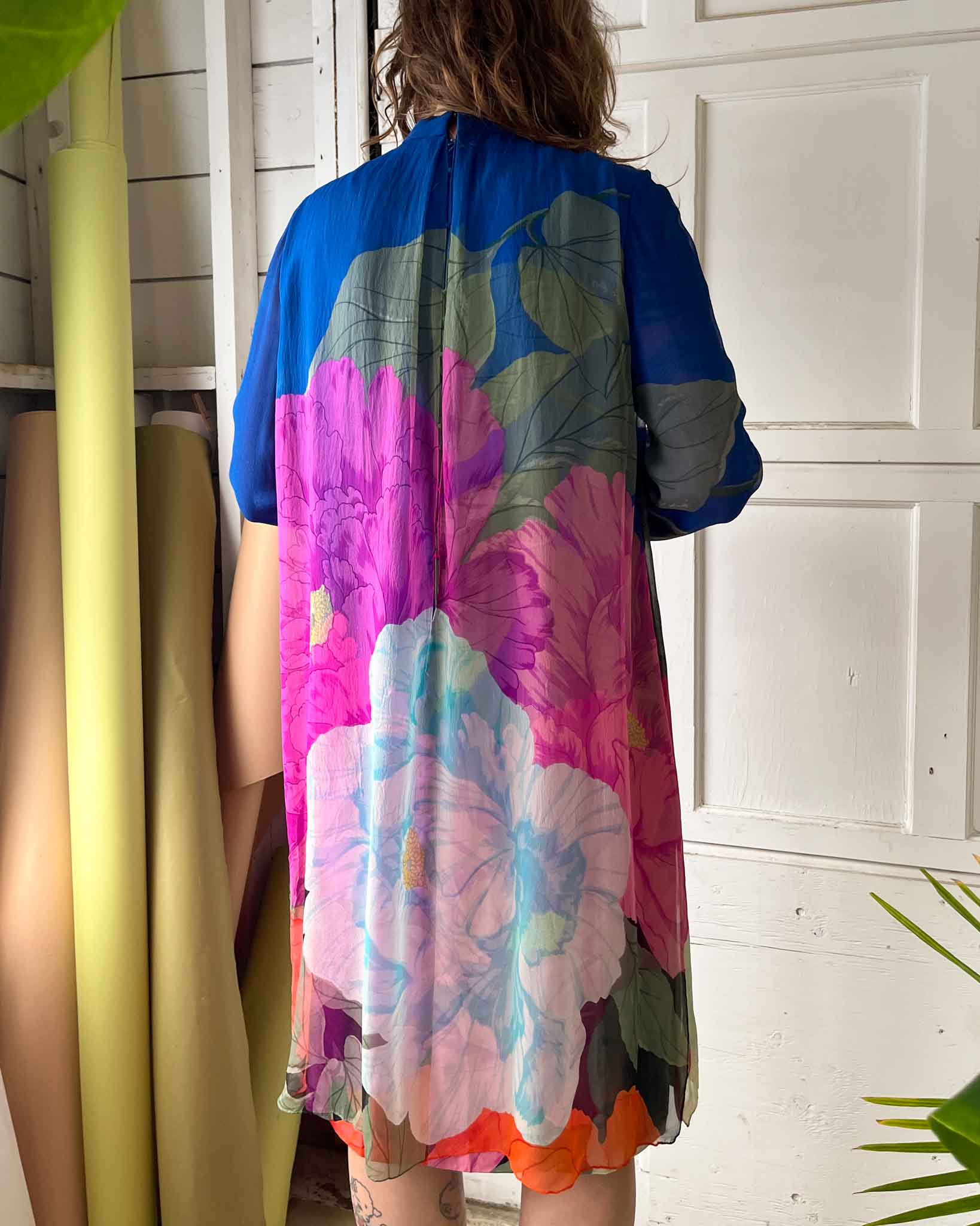 70s Hanae Mori Floral Silk Dress | L