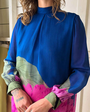 70s Hanae Mori Floral Silk Dress | L