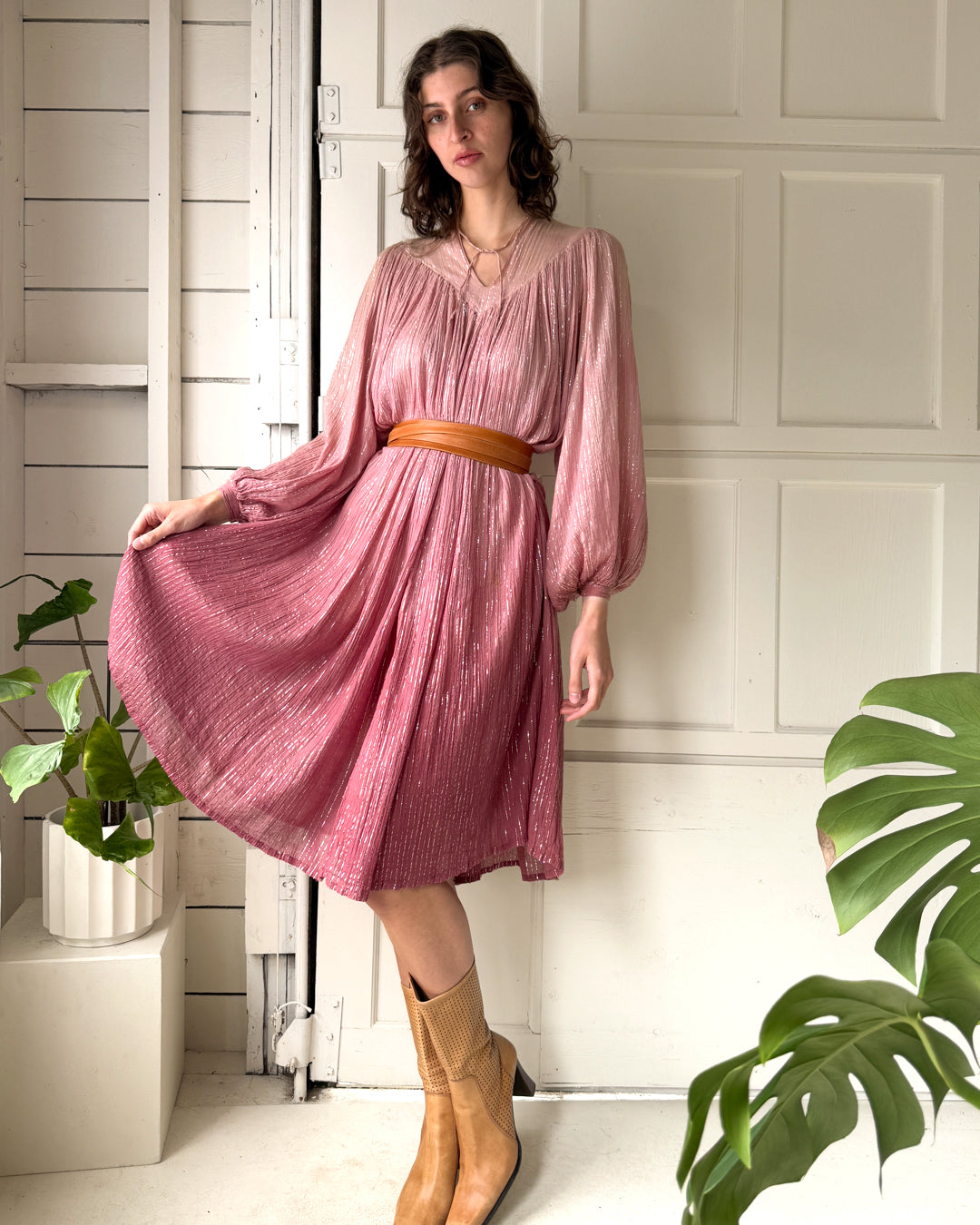 70s Cognac Leather Obi Wrap Belt