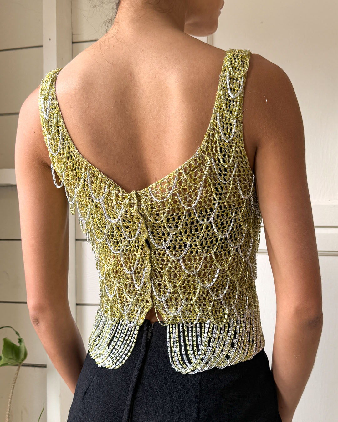 70s Loris Azzaro Chain Knit Top | XS