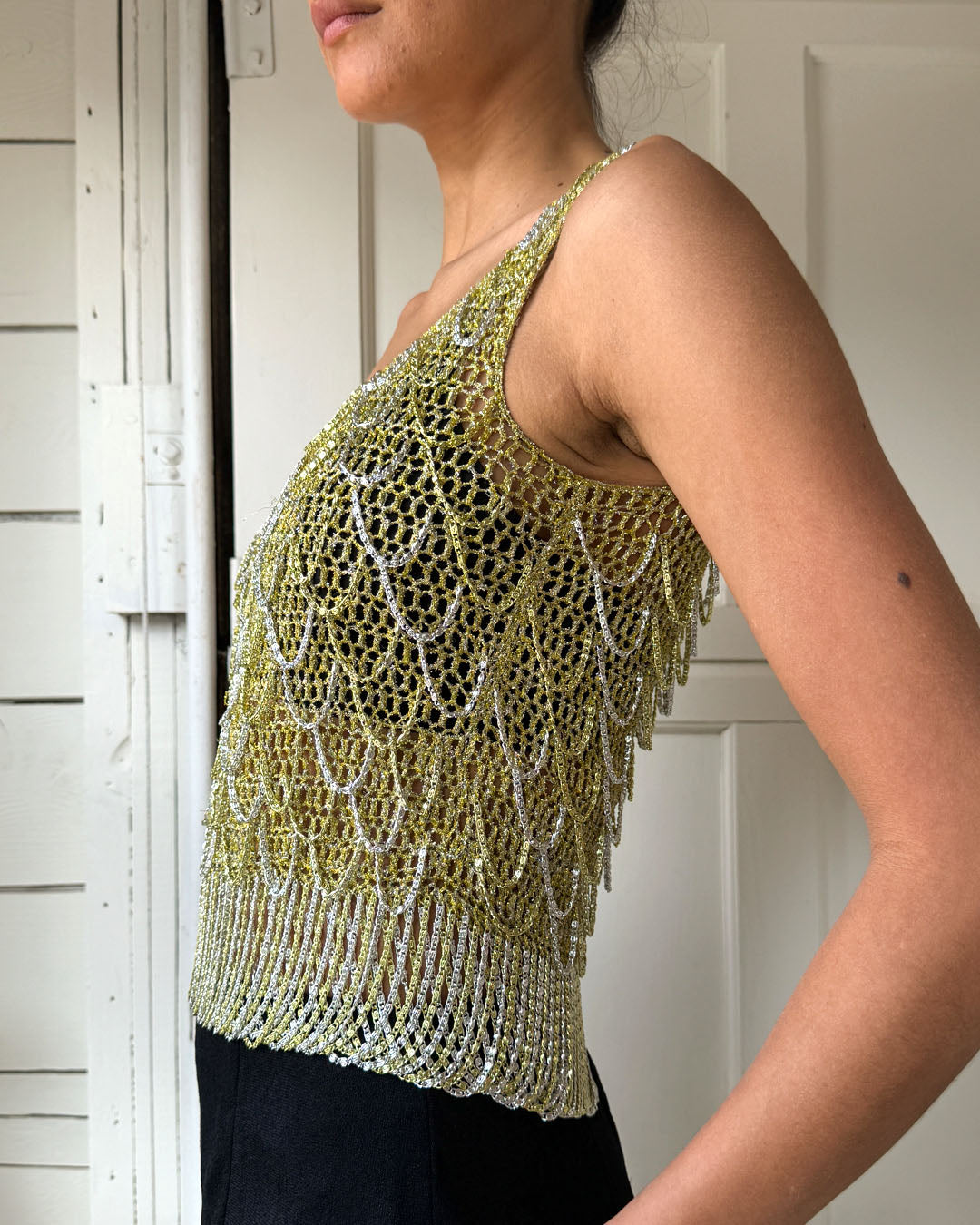 70s Loris Azzaro Chain Knit Top | XS