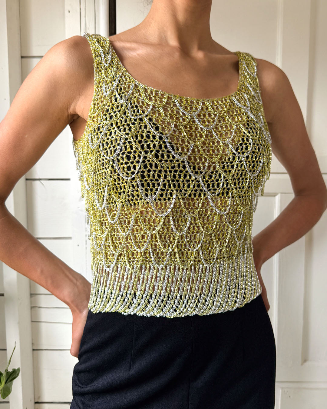 70s Loris Azzaro Chain Knit Top | XS