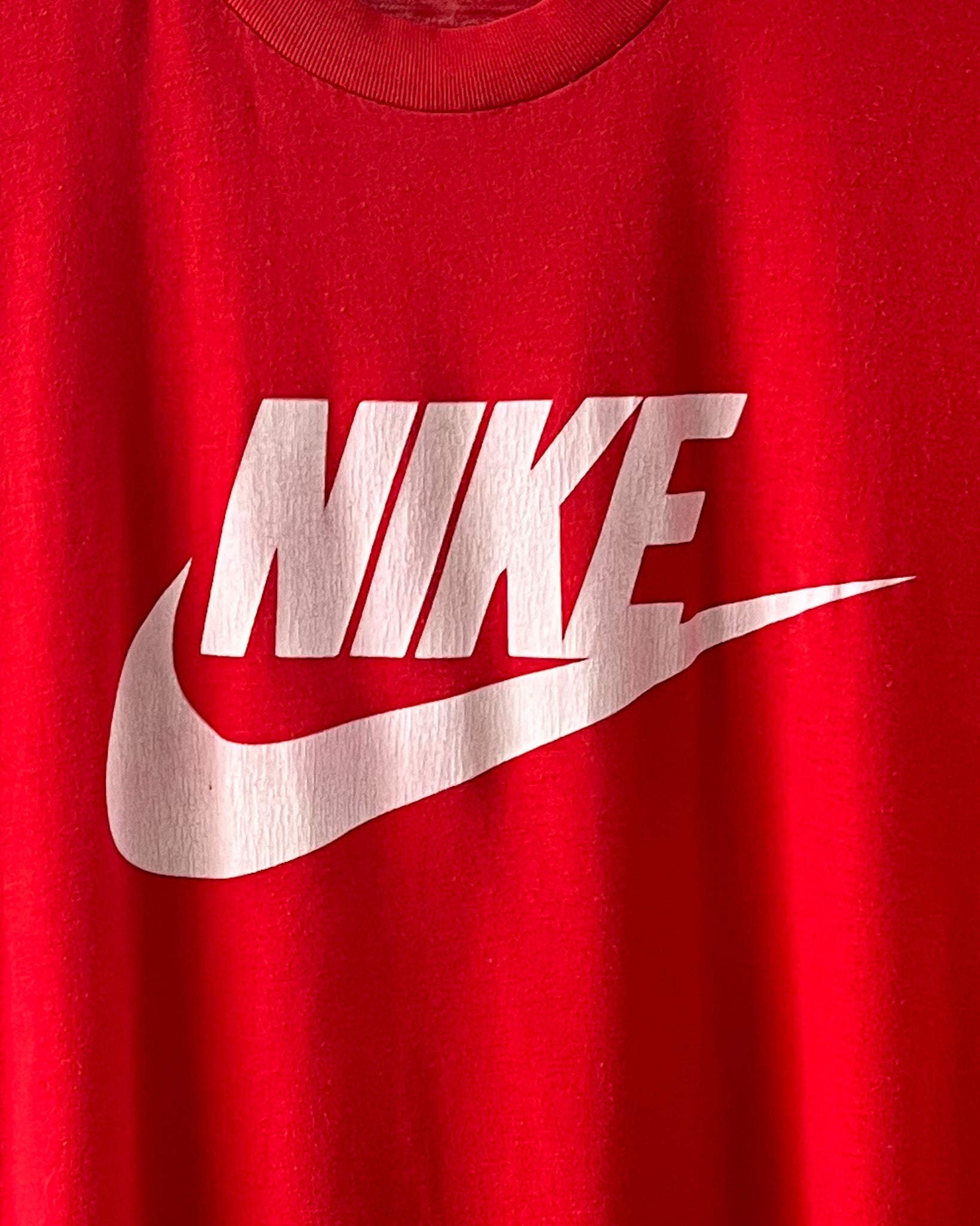 80s Red Nike Logo T Shirt M Lucky Vintage