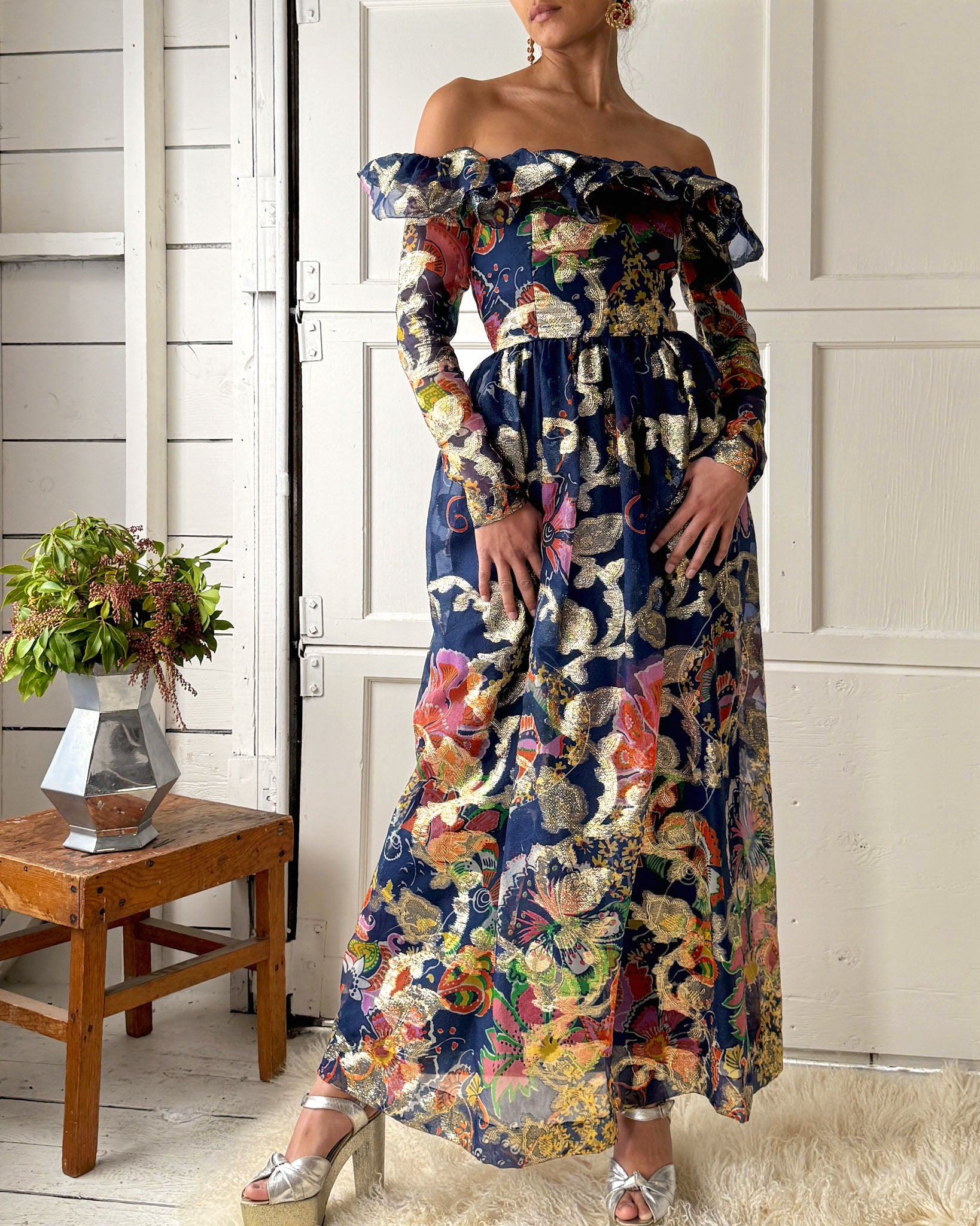 70s Oscar de la Renta Lurex Dress | XS